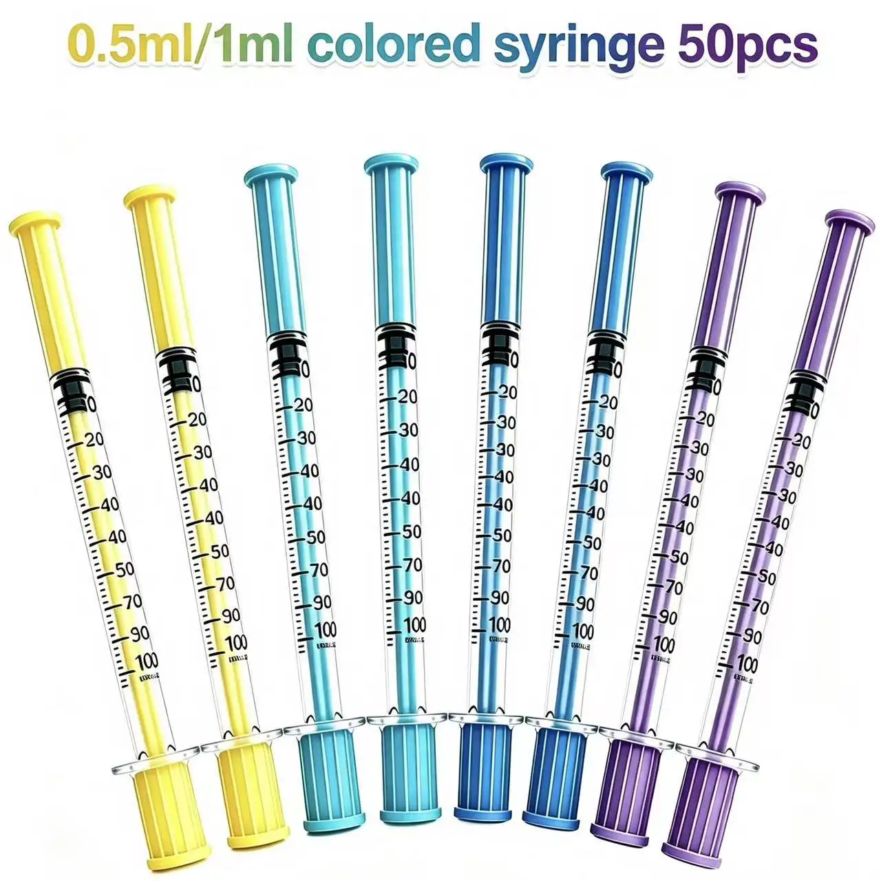 1Ml/0.5Ml Multi-Colored Syringes, Specifications 31G6Mm and 8mm, for Laboratory Liquid Dispensing and Veterinary Injection