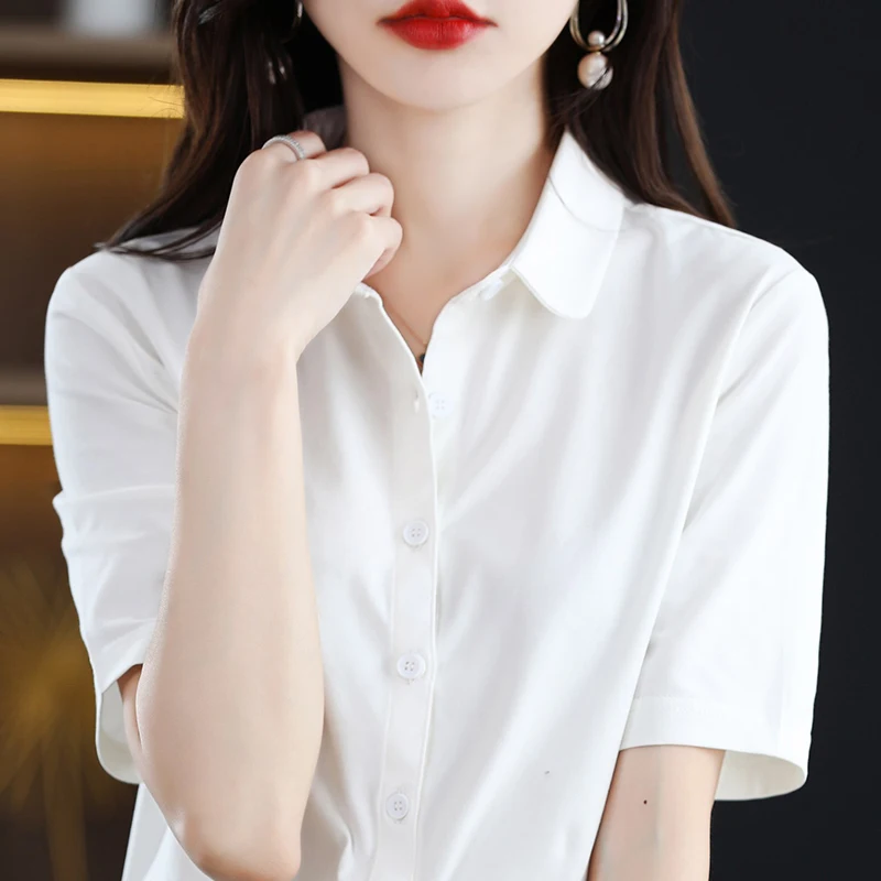 Summer New Short sleeved Shirt Women's Short Loose Solid Color Truly Cheap Commuter Thin Cardigan