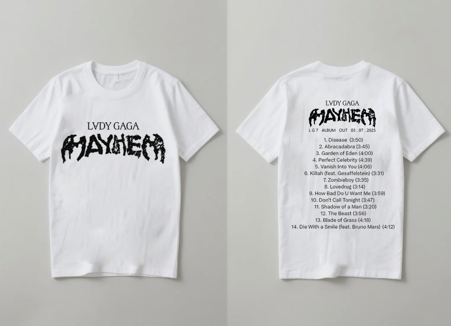 

2025 Новый модный женский альбом Gaga Mayhem с принтом и коротким рукавом, повседневный унисекс