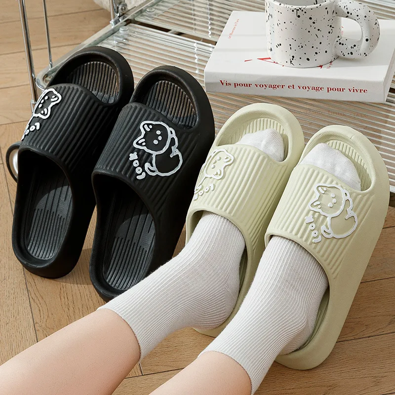 Cute Cat Women Indoor Non-slip Bathing Home Slippers Floor Shoes Men Couples Sandals Bathroom Slipper