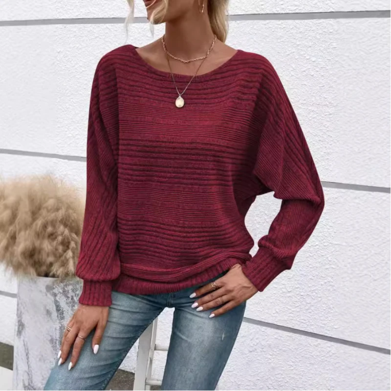 2024 Loose Female Tops Autumn/Winter New Comfortable Casual Solid Color Sweaters Long Sleeve Round Collar Splicing Head Pullover