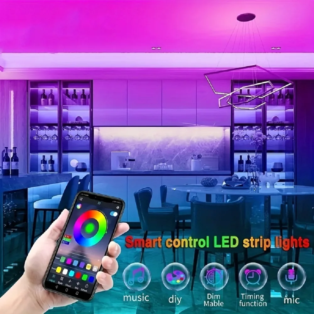 Bluetooth RGB LED Strip Light, Diode Ribbon for Room, TV Backlight, Neon Lamp, Christmas Lighting String, USB Tape, 5050