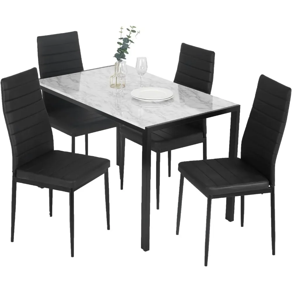 Dining Table Set Glass Dining Room  Set for Small Spaces Kitchen Table and Chairs for 4 with Chairs Home Furniture, Dining Sets