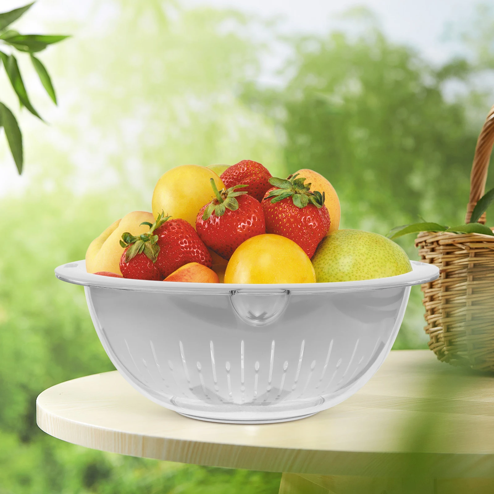 

Yellow Double Layer Drain Basket Fruit Vegetable Washing Bowl Kitchen Strainer Sink Colander Multi-functional Rice Sieve Tool