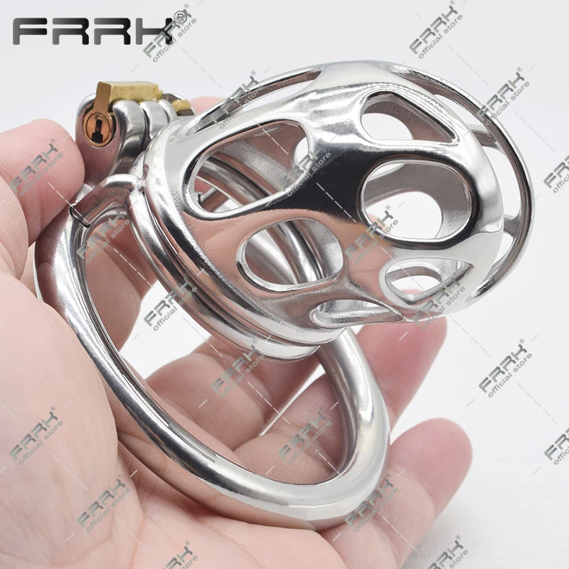 FRRK 60mm Long Chastity Cage Open Head Stainless Steel Lock Cock Down Metal Penis Rings BDSM Devices Adults Toys Sex Shop