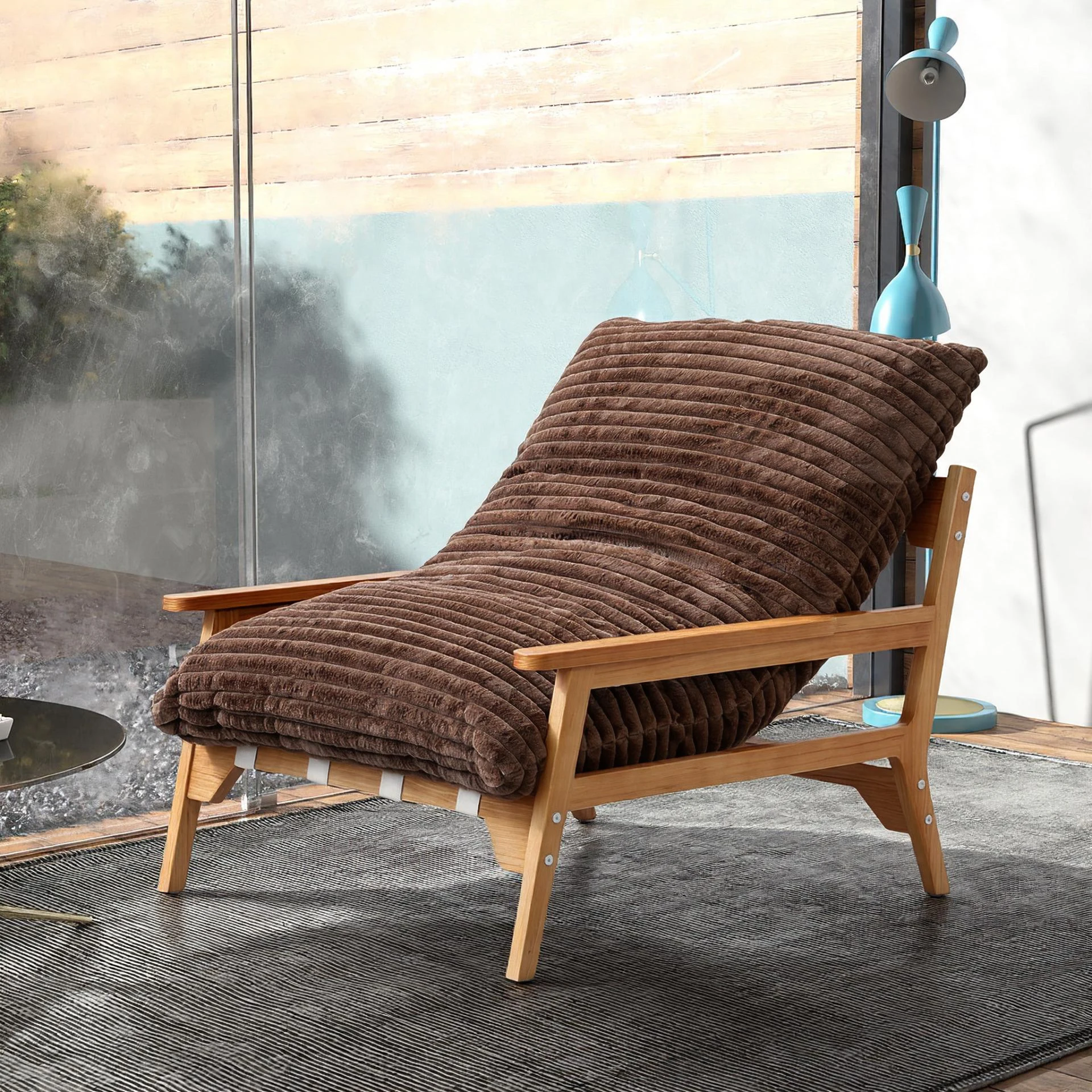 Solid Wood Base Lazy Sofa Long-lasting Rebound Brown Modern Sofa Chair  Furniture Single Couch Sponge Down Filled