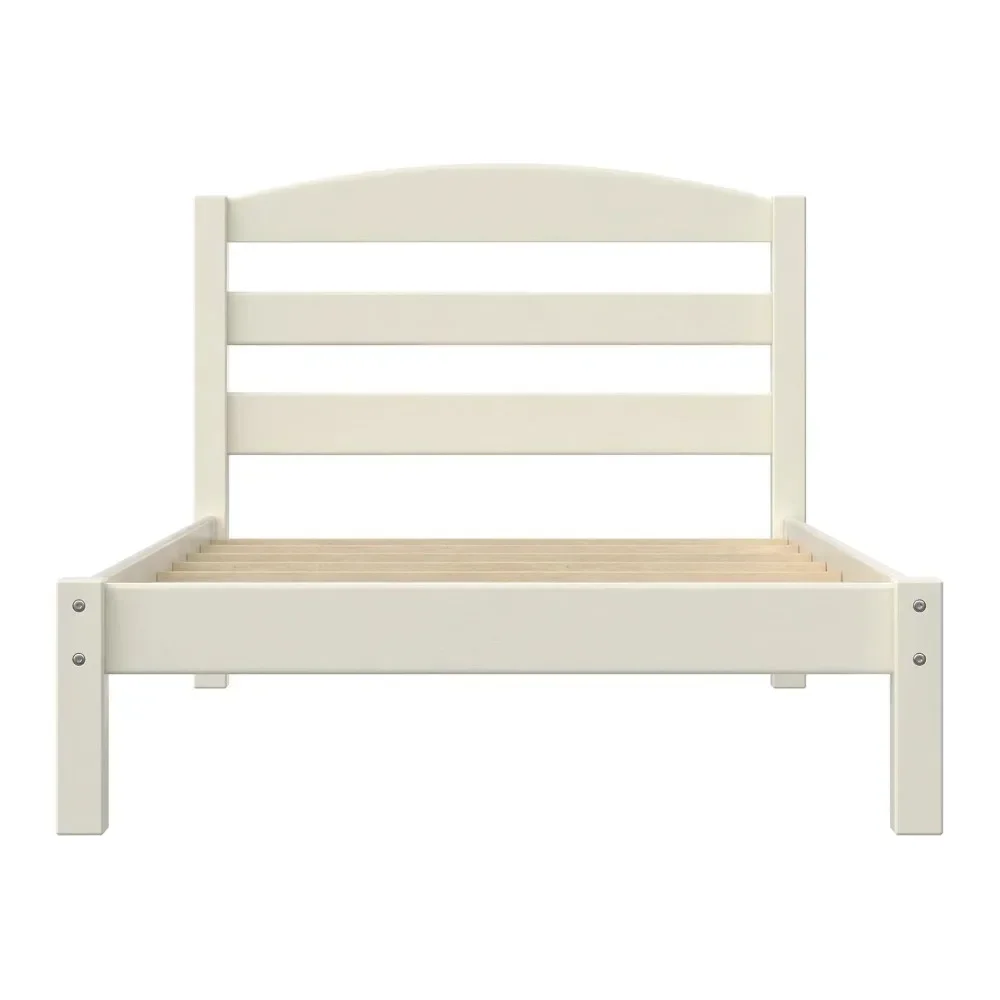 Bed Bases, Leighton Kids Twin Size Bed, Wood Platform Bed Frame, Off-White, Bed Base