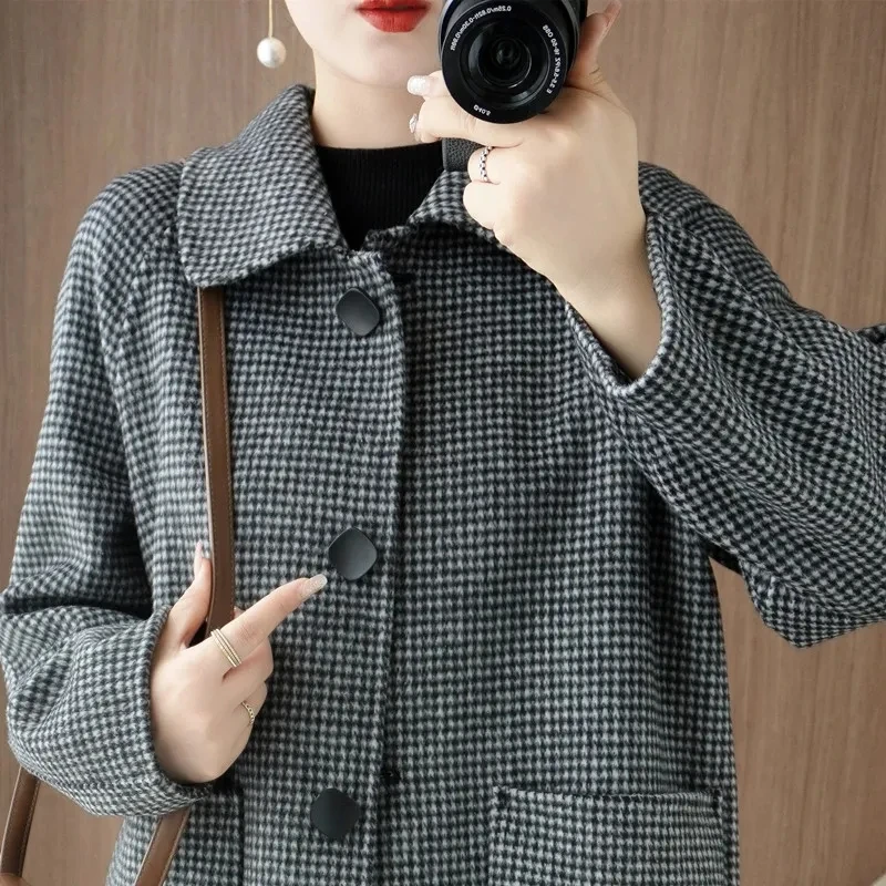 

Autumn Winter Woolen Coat Women's Slim Fit Cardigan Large Coat Women Long Sleeve Single Breasted Stand Collar Coat JJ385