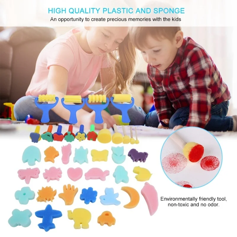 39 Pcs DIY Children Color Sponge Painting Brushes Drawing Doodle Kids Toys Tools