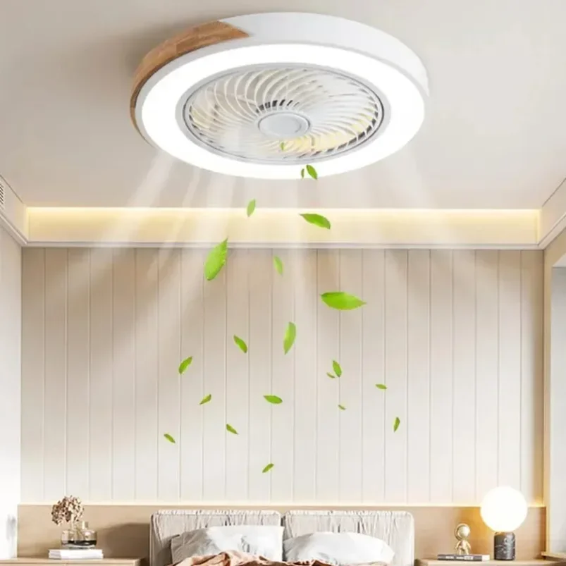 Nordic Modern Wooden Ceiling Fan Light Three Color Dimming Eye Protection with LED Living Room Bedroom Ceiling Fan Light 110V