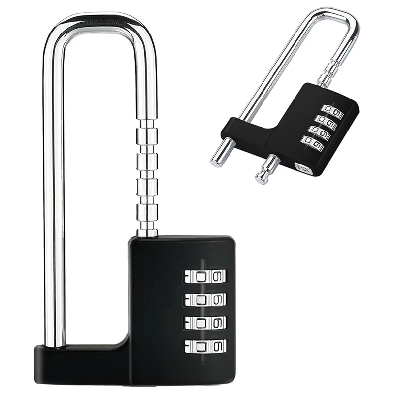 Combination Padlock Outdoor, Waterproof Heavy Duty Padlock with Code, Multifunctional Adjustable Long Padlock- Black