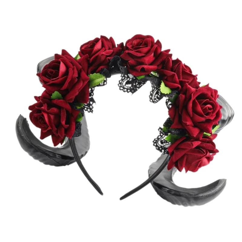 

Gothic Lace Witch Costume Hair Hoop Gothic Dark Lace Horn Hair Styling for Live Show Headband Carnivals