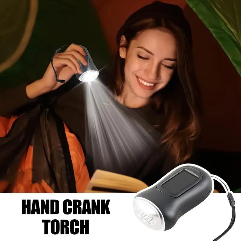 

Wind Up Flashlight Hand Crank Hiking Flashlight Bright Waterproof Lamp With Strap For Hiking Hunting Tent Lighting Boating Home