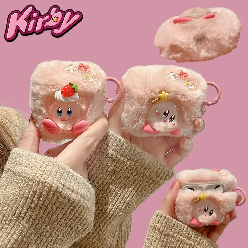 Kawaii Kirby Plush Headphone Case for Airpods 4 3 2 1 Decoratives Cover for Women Airpods Pro Pro2 Protective Cover Cute Case