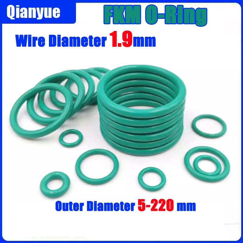 [5-100PCS]FKM O-Ring OD 5-220mm x 1.9mm - High Temp 250°C & Corrosion Resistant Seals for Pumps/Valves (Wear-Resistant)