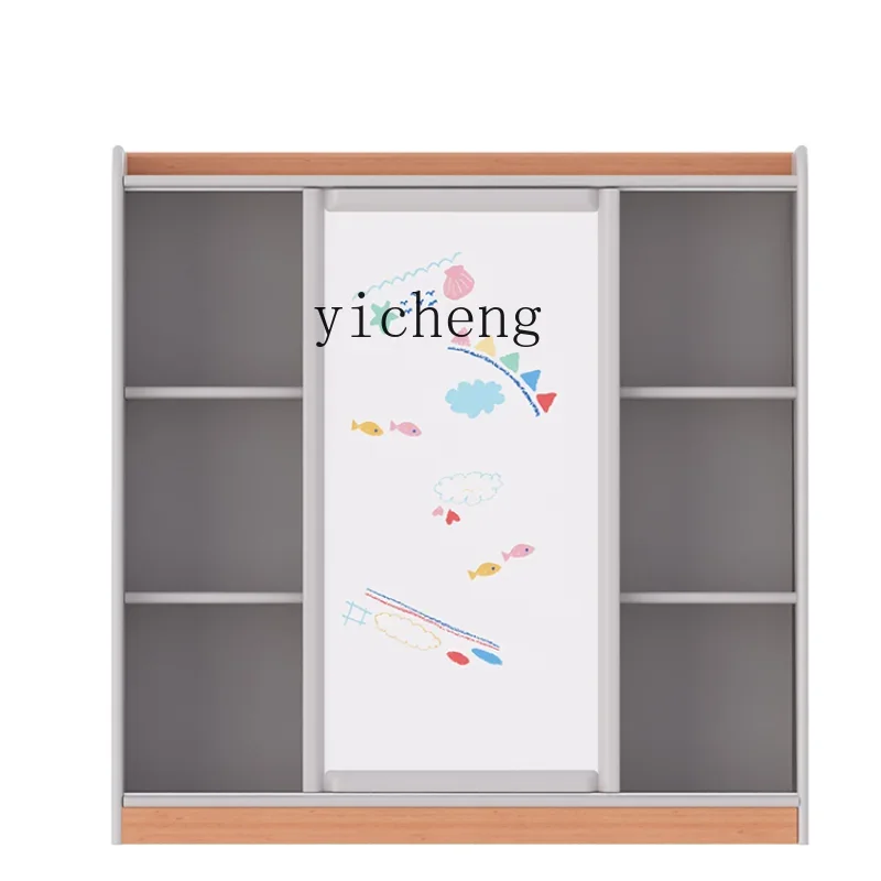 ZC Children's Bookcase Solid Wood Floor Integrated Wall Shelf Household Multi-Layer Baby Sliding Door Bookcase