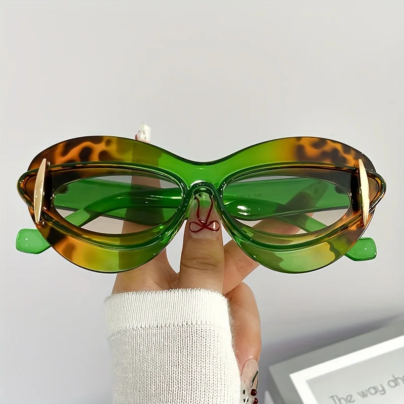 1 Set oval cat eye gradient for women Men fashion flat lens for women casual party party daily wear glasses
