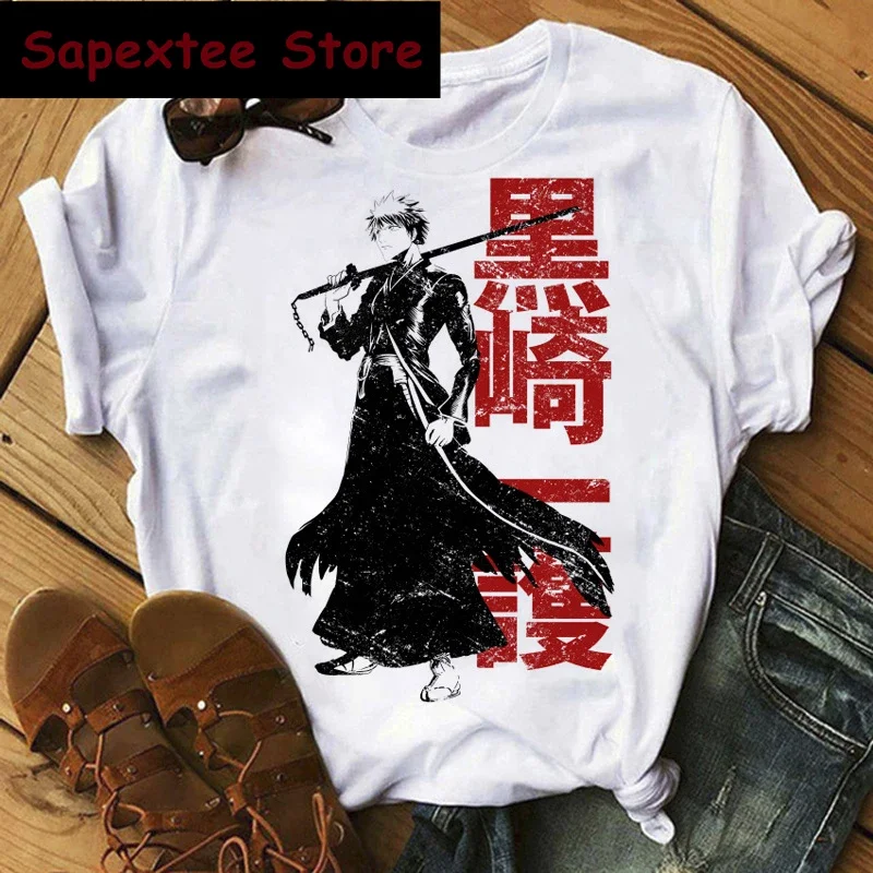 Hot Japanese Anime Bleach T Shirt Kawaii Kurosaki Ichigo Graphic Tees Funny Harajuku Cartoon Zaraki Kenpachi T-shirts woman