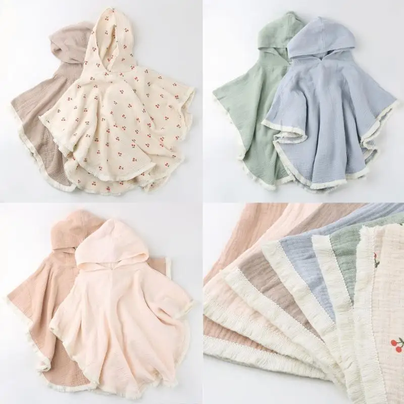 

E06F Infant Toddlers Bathrobe Baby Soft Bath Towel Absorbent Cotton Hooded Cloark Cape Stroller Blanket for Boys and Girls