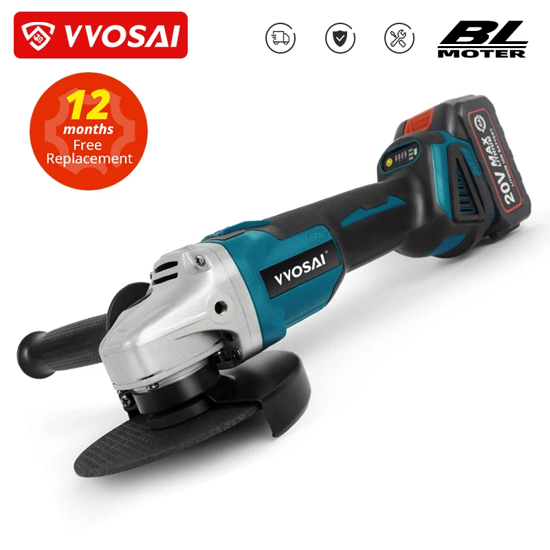 VVOSAI 20V 125mm 2 Speed Brushless Electric Angle Grinder Grinding Machine Cordless Power Tool Li-ion Battery Power Tools