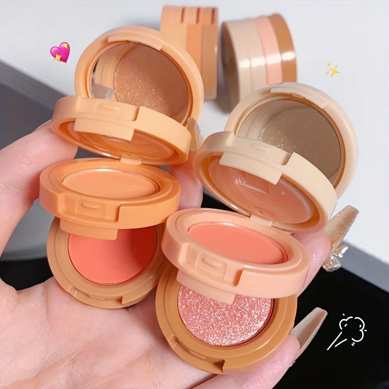 Matte & Pearlescent Texture Glitter Blush Highlighter Contouring 3-layer Palette, 3-in-1 Makeup Palette