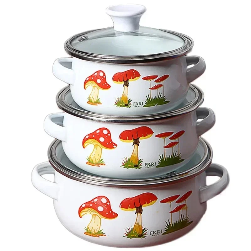 Enamel Enamel Soup Pot Milk  Baby Food Supplement Noodle Cooking Pot Saucet3 Piece Set Universal Pots and Pans