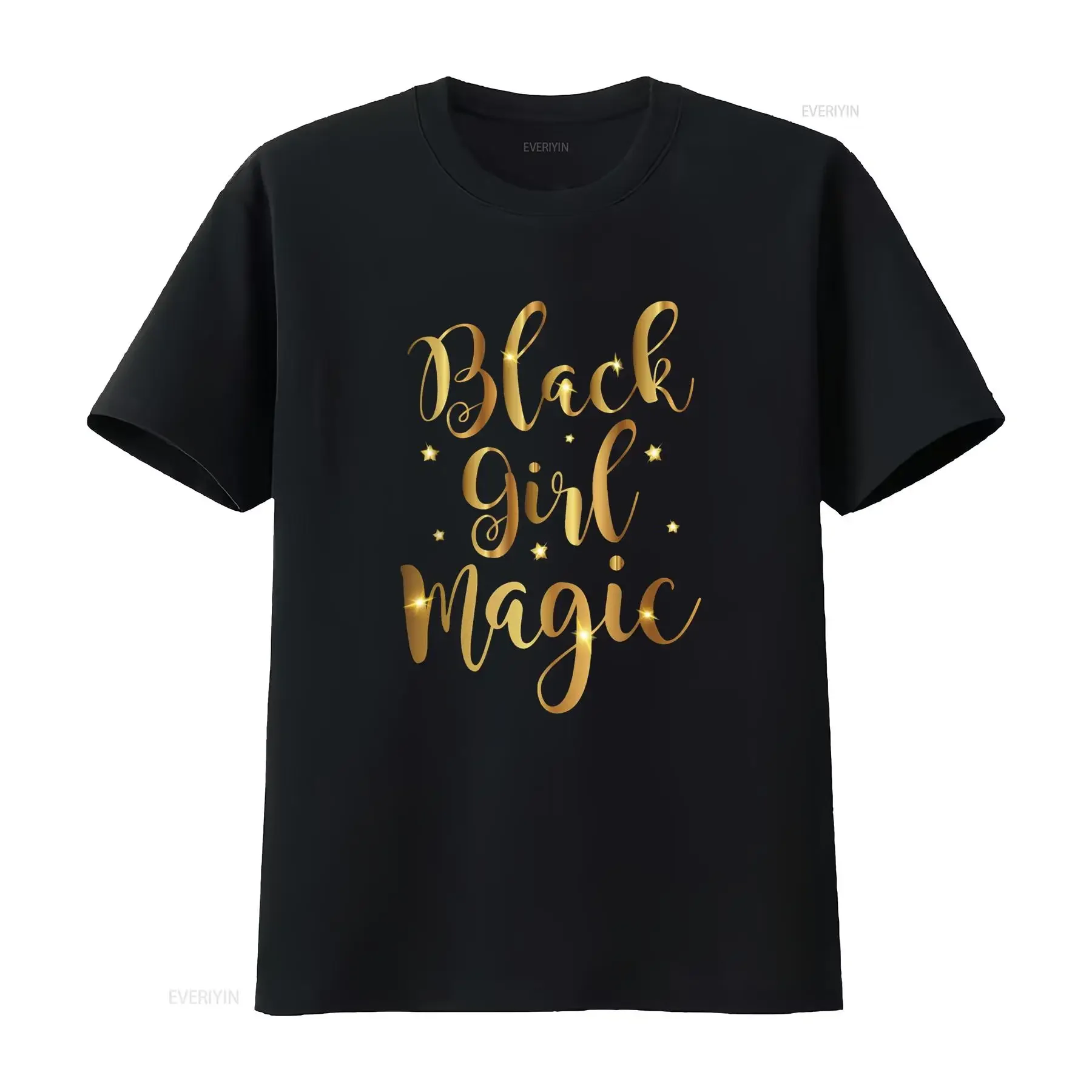 Camiseta negra Magic Gold para chica, ropa de calle de moda estirada lavada vintage, gráfico ligeramente suave, ropa de diseñador versátil