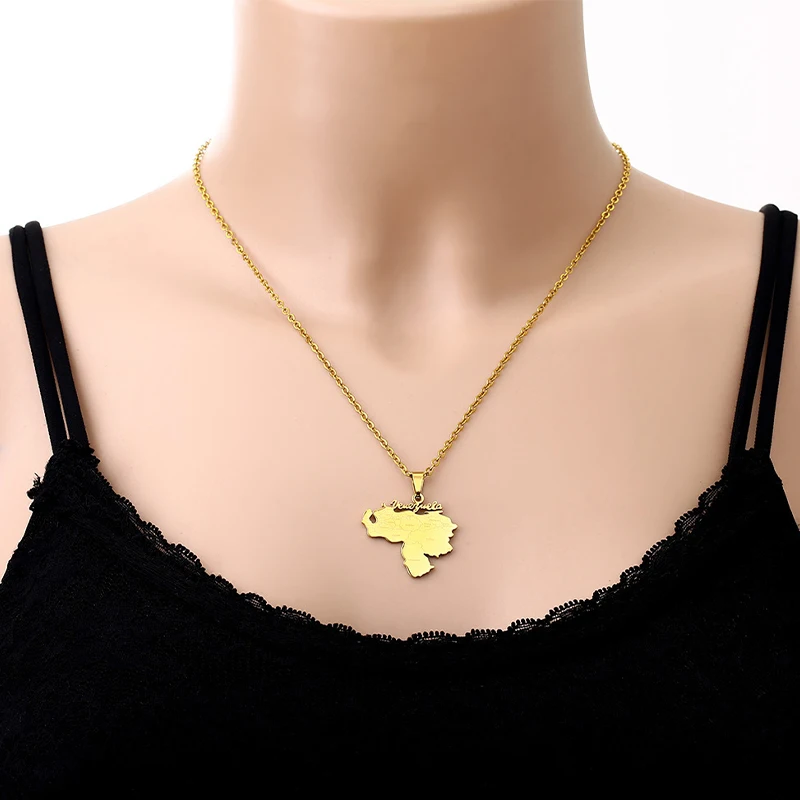 Stainless Steel Venezuela Map City Pendant Necklace Unisex Couple Ethnic Patriotic Jewelry Gift Hot Sale European Style