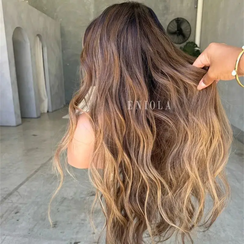Ombre Caramel Brown HD Lace Front Wig High Quality Synthetic Wig Glueless Preplucked Hairline Real Wig Top Lace High Heat Fibre