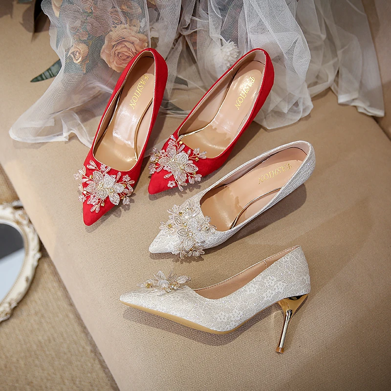 

Новинка 2024 года, красные свадебные туфли на шпильке, новые женские роскошные туфли-лодочки с острым носком, дизайнерские женские свадебные модные блестящие туфли на каблуке