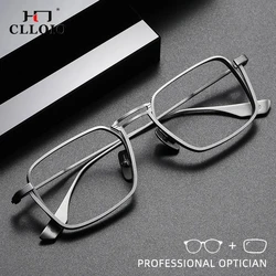 CLLOIO Pure Titanium Blue Light Blocking Men Reading Glasses Handmade Myopia Eyeglasses Frames Photochromic Prescription Eyewear