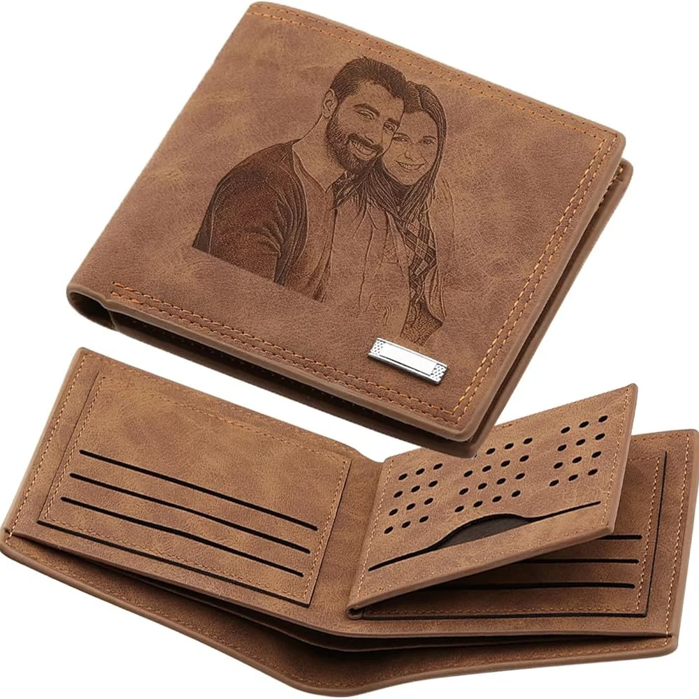 Father's Day Gift Custom Picture and Text Wallet for Men Engraved Photo Name Personalized Christmas Anniversary Gift for Him