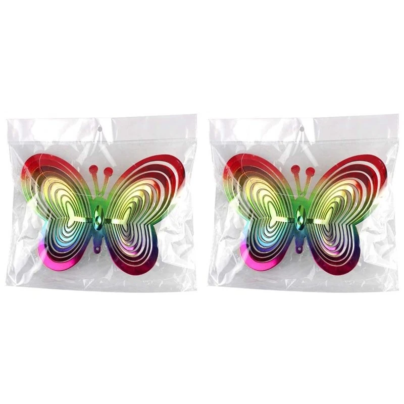 [NEWA08R】 2X Butterfly Wind Spinners Hanging Ornaments Bird Deterrent Wind Catcher Rotating Wind Chime E