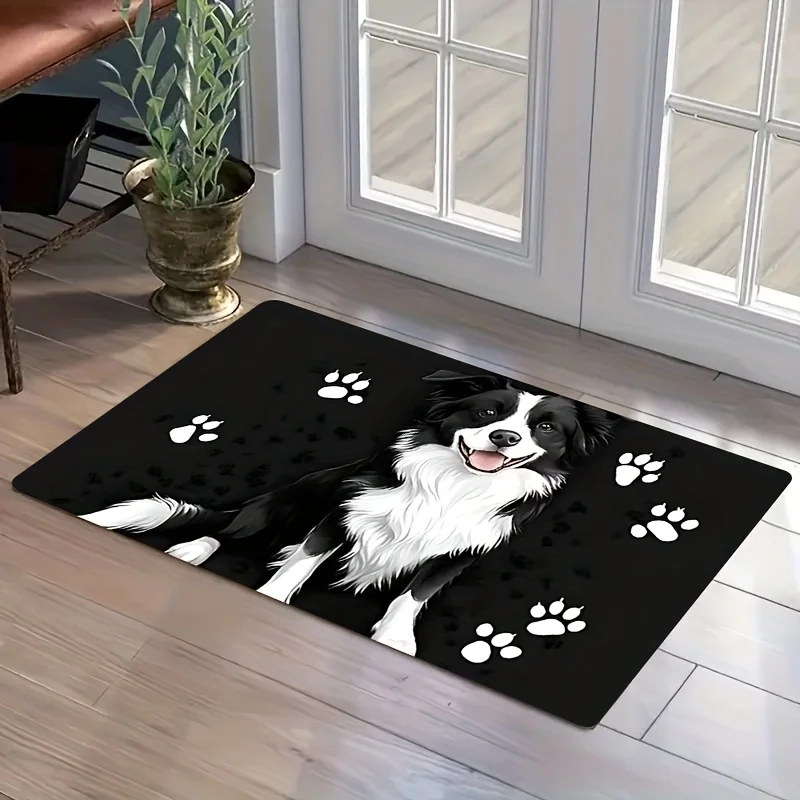 1pc Dog Paw Door Mat – Cute Border Collie Design, Soft Entryway Mat for Bedroom, Living Room