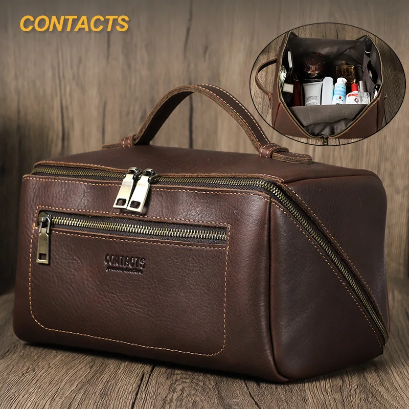 HTS-MC1048 Unisex Full Grain Top Layer Cowhide Handbag, Multifunctional Travel Storage Bag, Real Leather Bag