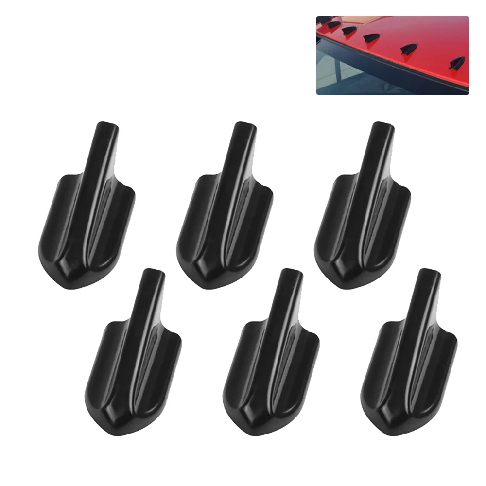 6pcs Carbon fiber style UV-protected & weatherproof Black Car Style PP Roof Shark Fins Spoiler Wing Kit Vortex Generator