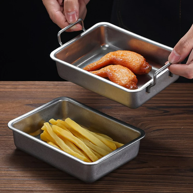 

Vintage Korean Style Stainless Steel Tray Chicken Fryer Tray Creative Ear Design Snack Steak Food Tray Kitchen Accessories New