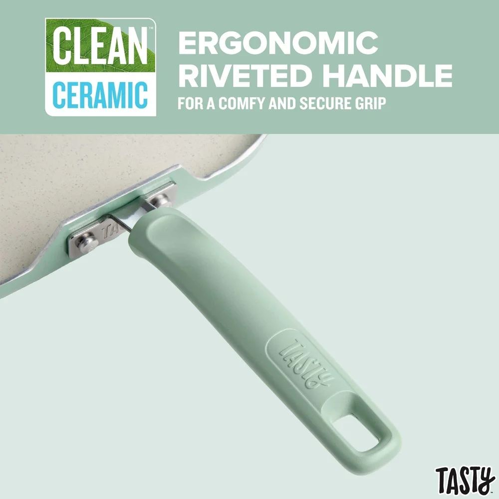 مقلاة ألومنيوم مربعة غير لاصقة مقاس 10 بوصة، طلاء سيراميك ممتاز، سطح طهي عالي التحمل، أدوات معدنية آمنة للاستخدام في غسالة الأطباق #4