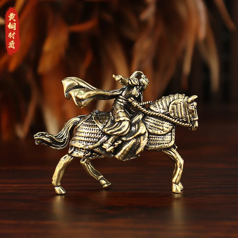 Brass Mulan statue, depicting riding a horse to join the army in her father's place, a retro-style decorative piece for tabl