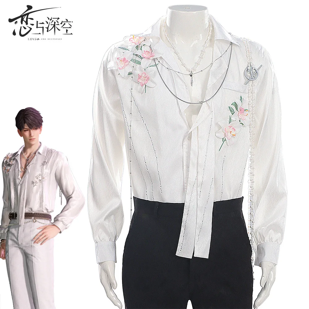 

Love And Deepspace Game Cosplay Caleb Anime Halloween Costume Floating Floraletter Flower Beaded Diamond Shirt Ghain Set