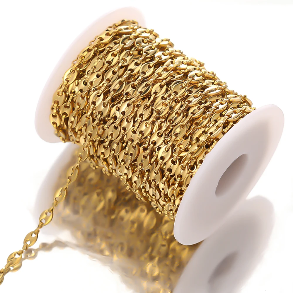 Cadenas de eslabones de cuentas de café de acero inoxidable para mujer, 1 metro, venta al por mayor, a granel, fabricación de joyas, collares,