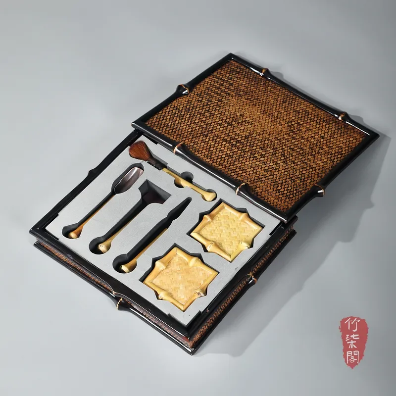 Natural Bamboo Tea Spoon Set Six Gentlemen Accessories Elegant Brush Holder for Study Room Traditional Kung Fu Tea Ceremony