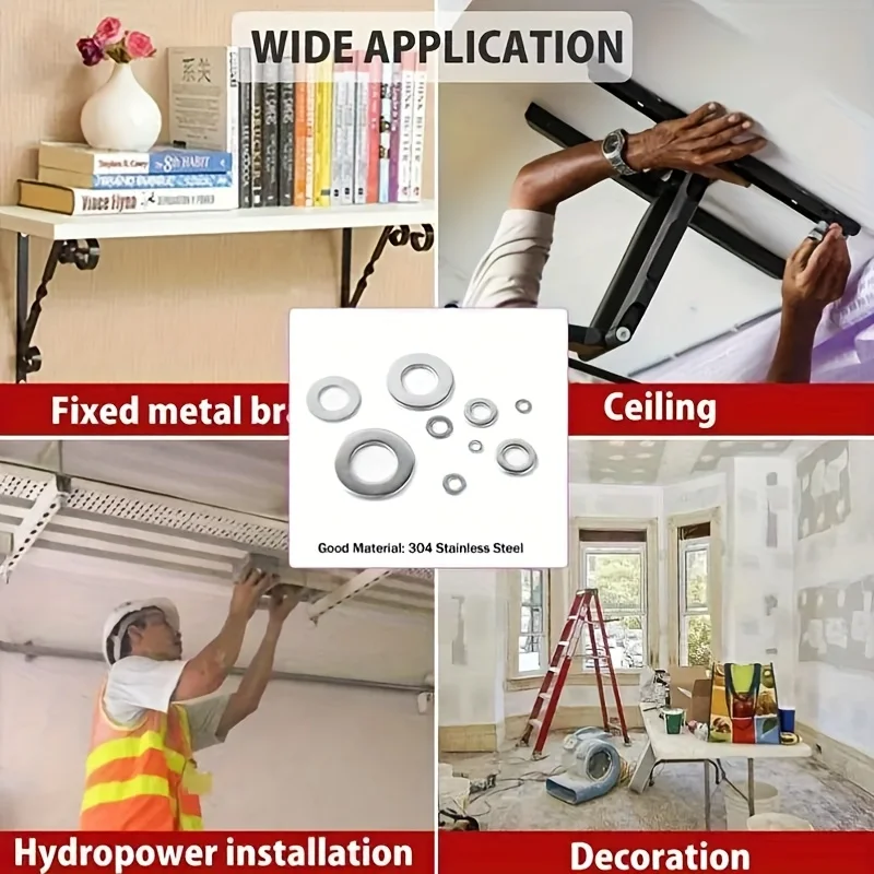 Kit de sortimento de arruelas planas 180-1250pcs adequado para decoração de casa, cozinhas