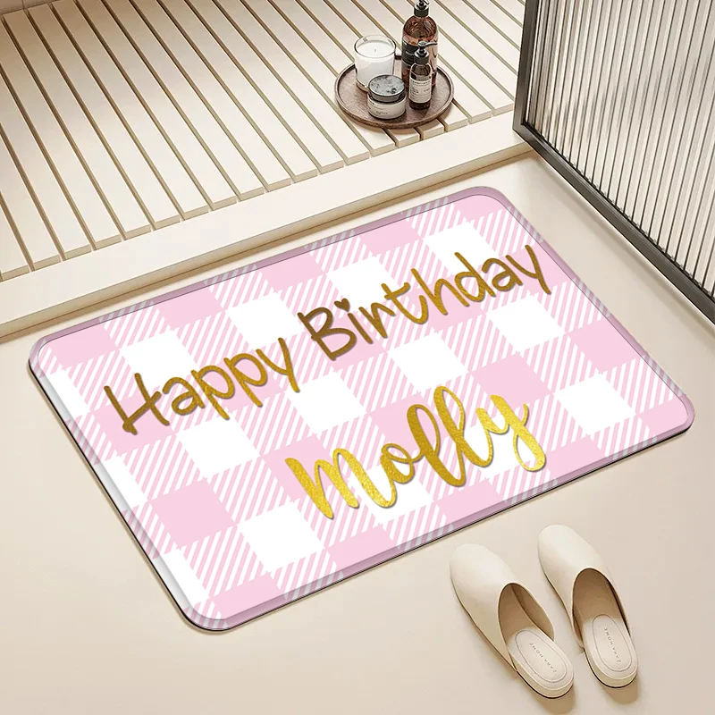

Happy Birthday Molly Doormat Pink Checkerboard Non-Slip Floor Mat Home Entrance Door Rug Party Decor Supplies