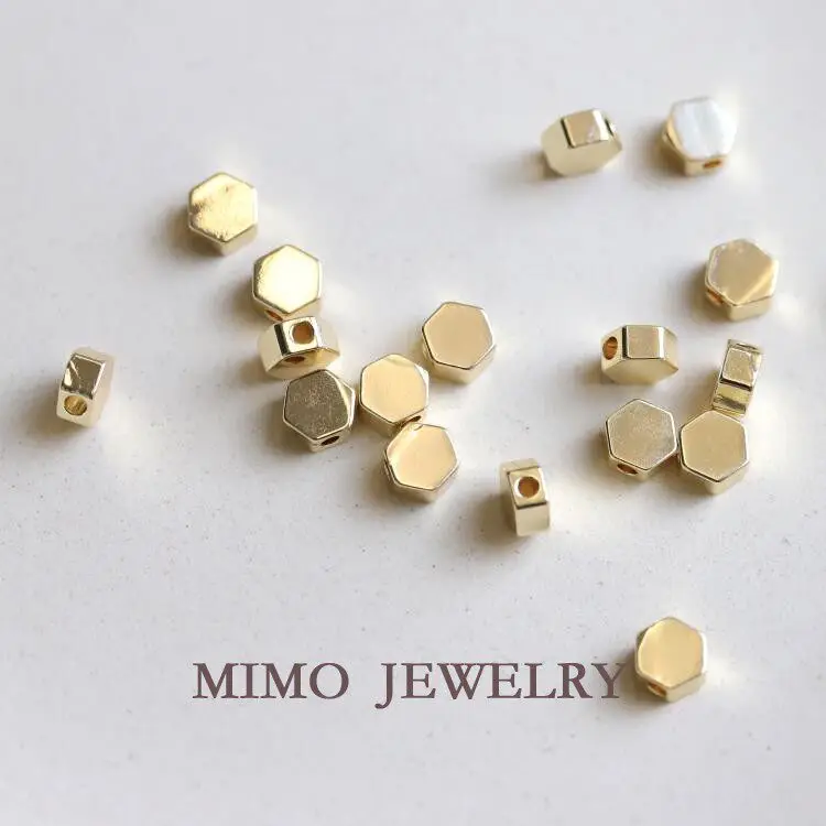 Brass Gold Plated Hexagonal Through Hole Beads Spacer Beads Loose Beads for Jewelry Making DIY Bracelet Necklace Accessories