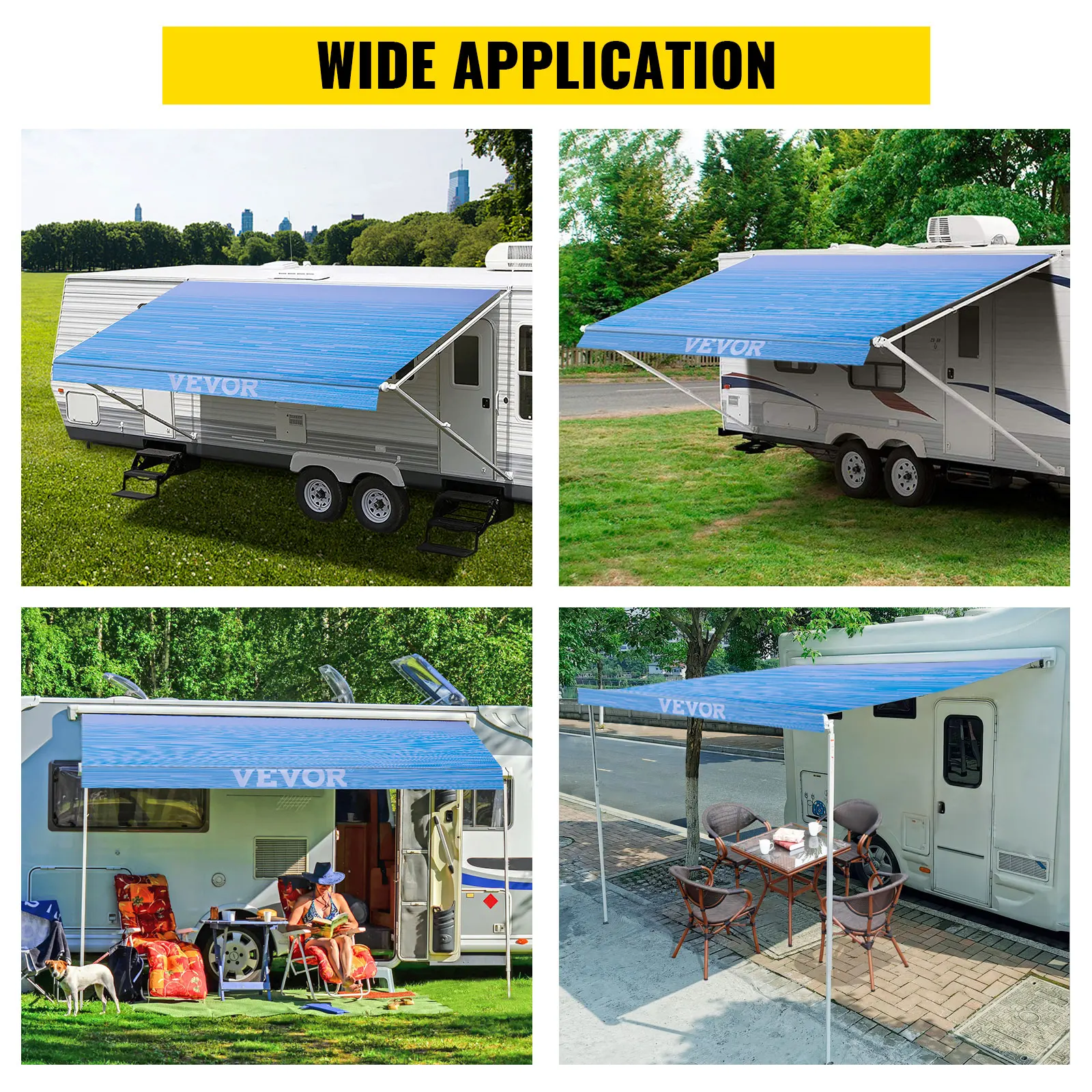 VEVOR RV Awning 17/18/20\' Camper Awning Fabric, Trailer Awning Canopy Patio Camping Car Awning,  for RV, Van, SUV