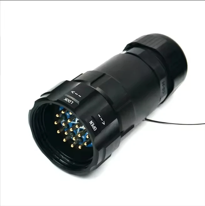 19-Core Waterproof Aviation Connector with Dust Cover - Industrial Grade High-Current Plug for Stage Audio & Lighting Equipment