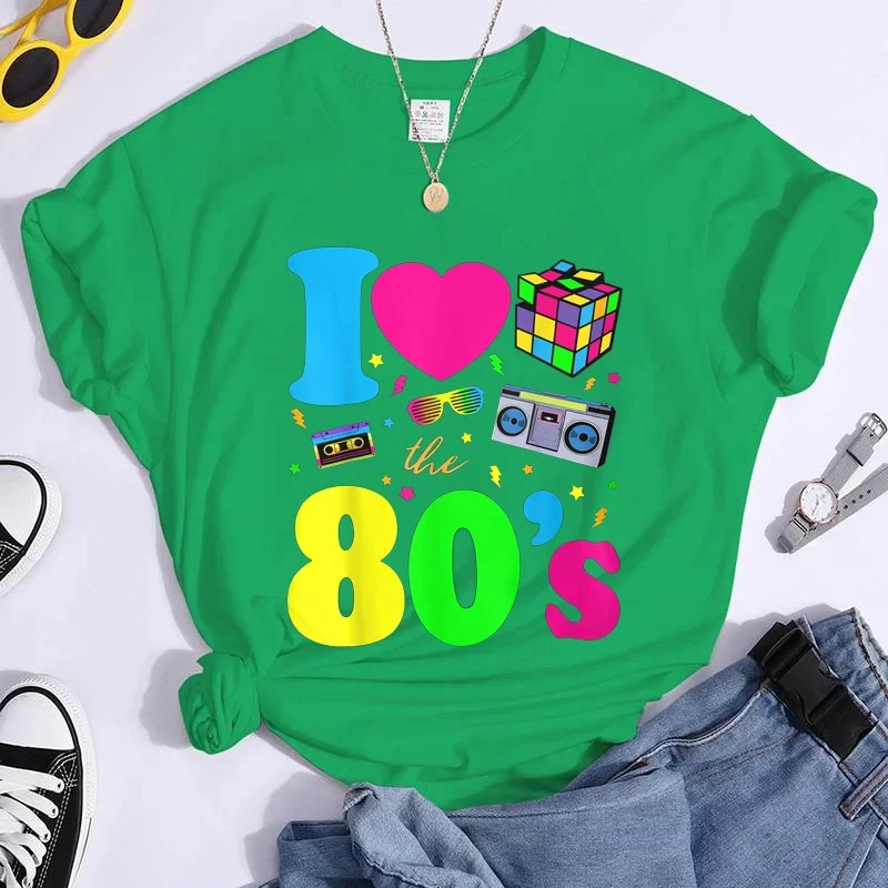 New Fashion I Love The 80s T-Shirt Womens Vintage 1980s T-Shirt Funny Classic T-Shirt Tops Women\'s