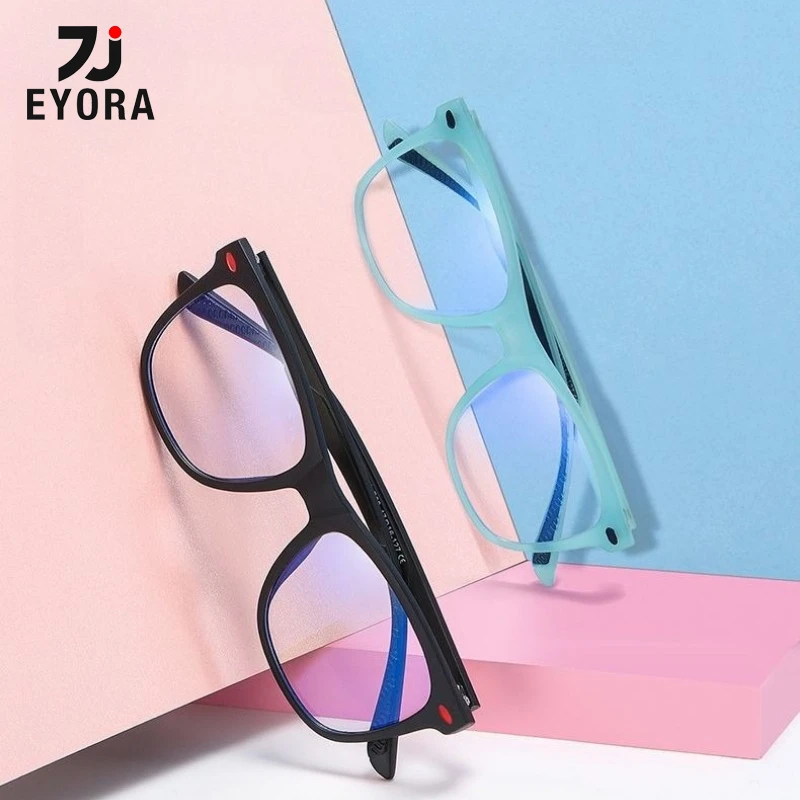 

EYORA Comfortable Kid's Two-Tone Square TR90 Reading Glasses Anti Blue Ray Photochromic Glasses Optical Lenses with Prescription