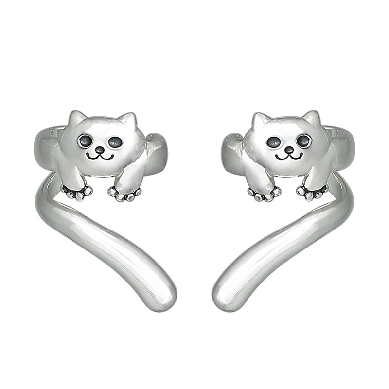 Huitan Damen-Ohrringe mit Katzenmotiv, Metall, silberfarben, modisch, vielseitig, Ohrklemmen, nicht durchdringend, Accessoires, Statement-Schmuck